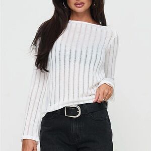 White Sheer Ribbed Long Sleeve Top